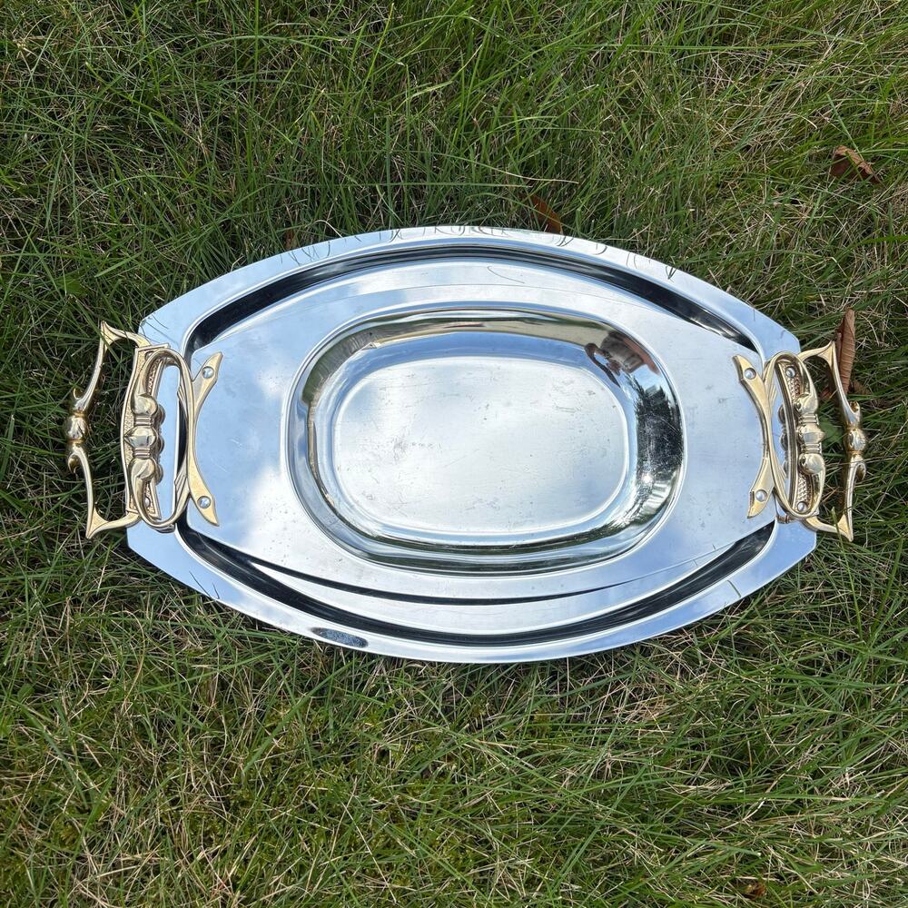 Vintage Kromex Gold & Silver Serving Dishes (Set of 2)